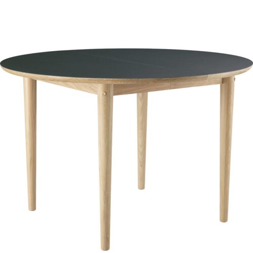 C65E Bjørk- Extendable Round Dining Table ø115cm- Natural Oak/ Dark Green