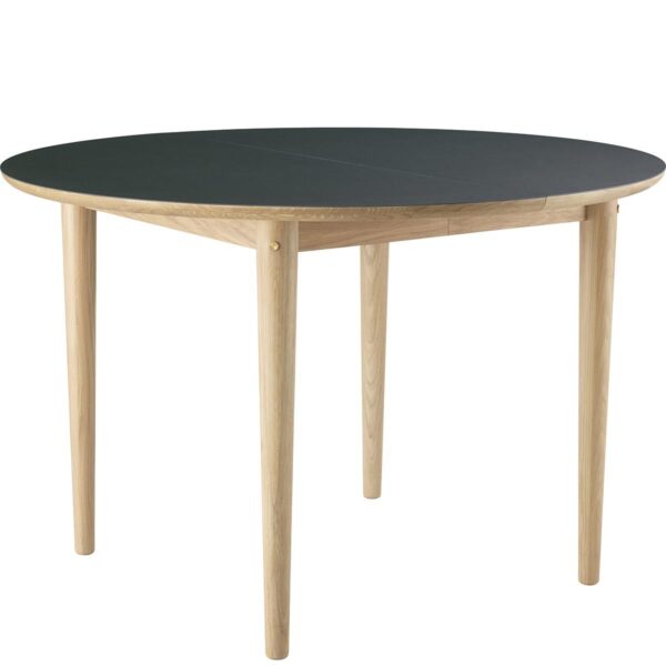 C65E Bjørk- Extendable Round Dining Table ø115cm- Natural Oak/ Dark Green