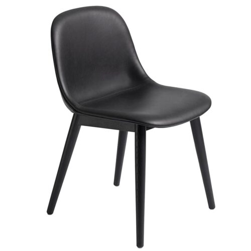 Fiber Side Chair Upholstered Wood Base -Refine Leather - Black/Black