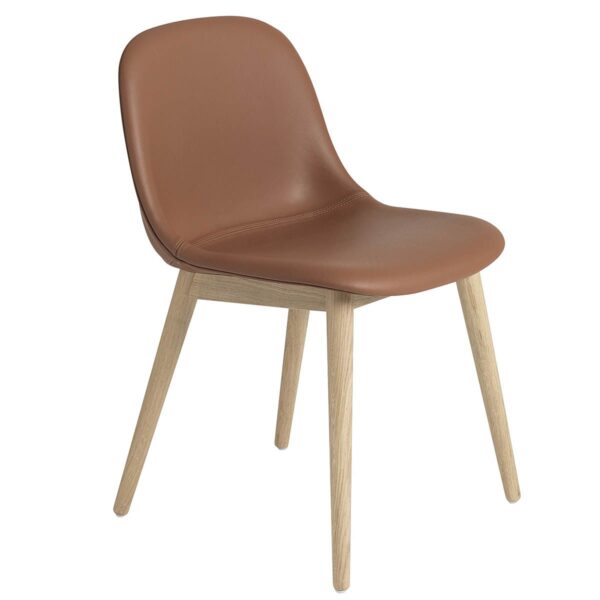 Fiber Side Chair Upholstered Wood Base -Refine Leather - Cognac/Oak