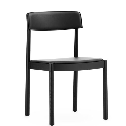 Timb Wooden Chair Upholstered- Black/ Black leather